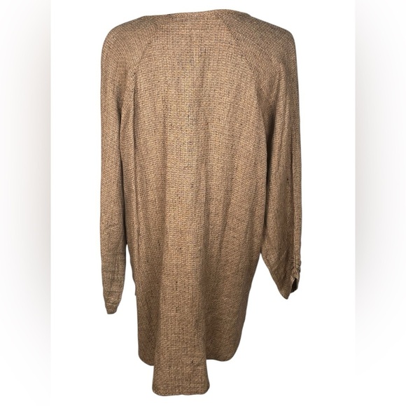 FLAX 100% Linen Long Button Cardigan Lagenlook Brown Sz Medium - Picture 2 of 8